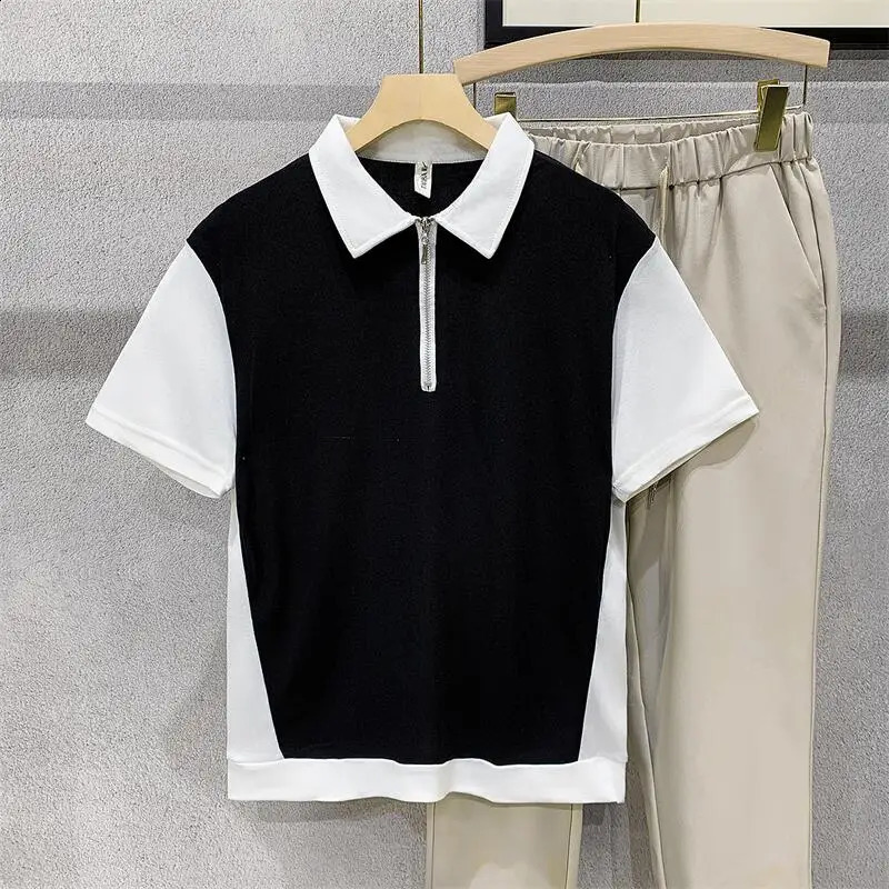 Mens Summer Patchwork Short Sleeve POLO Shirt Casual Mens Top Golf Wear Contrast Color Polo Shirts for Men Q45 240820