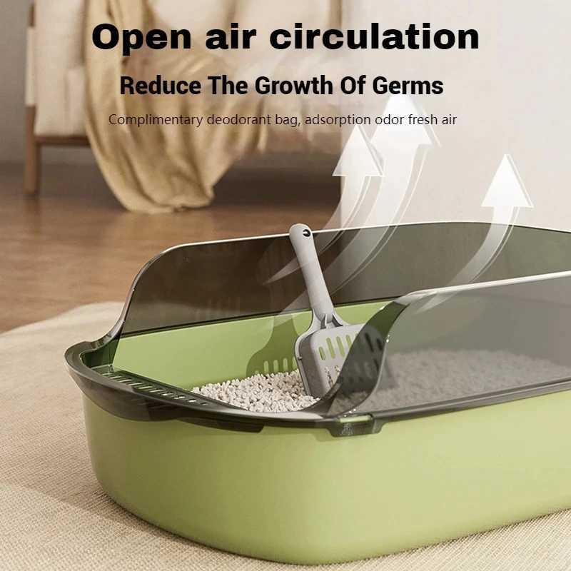 Semi Enclosed High Side Cat Litter Box Splashproof Plastic Kitty Toilet with Scoop 2024 Pet Supplies