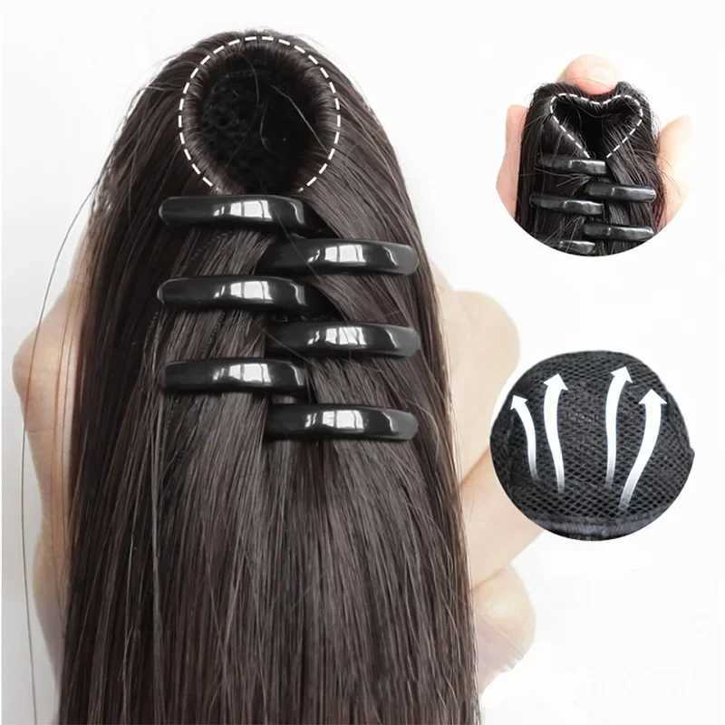 Wigsin synthetic long straight ponytail claw clip hair extension smooth black brown female wig W240817