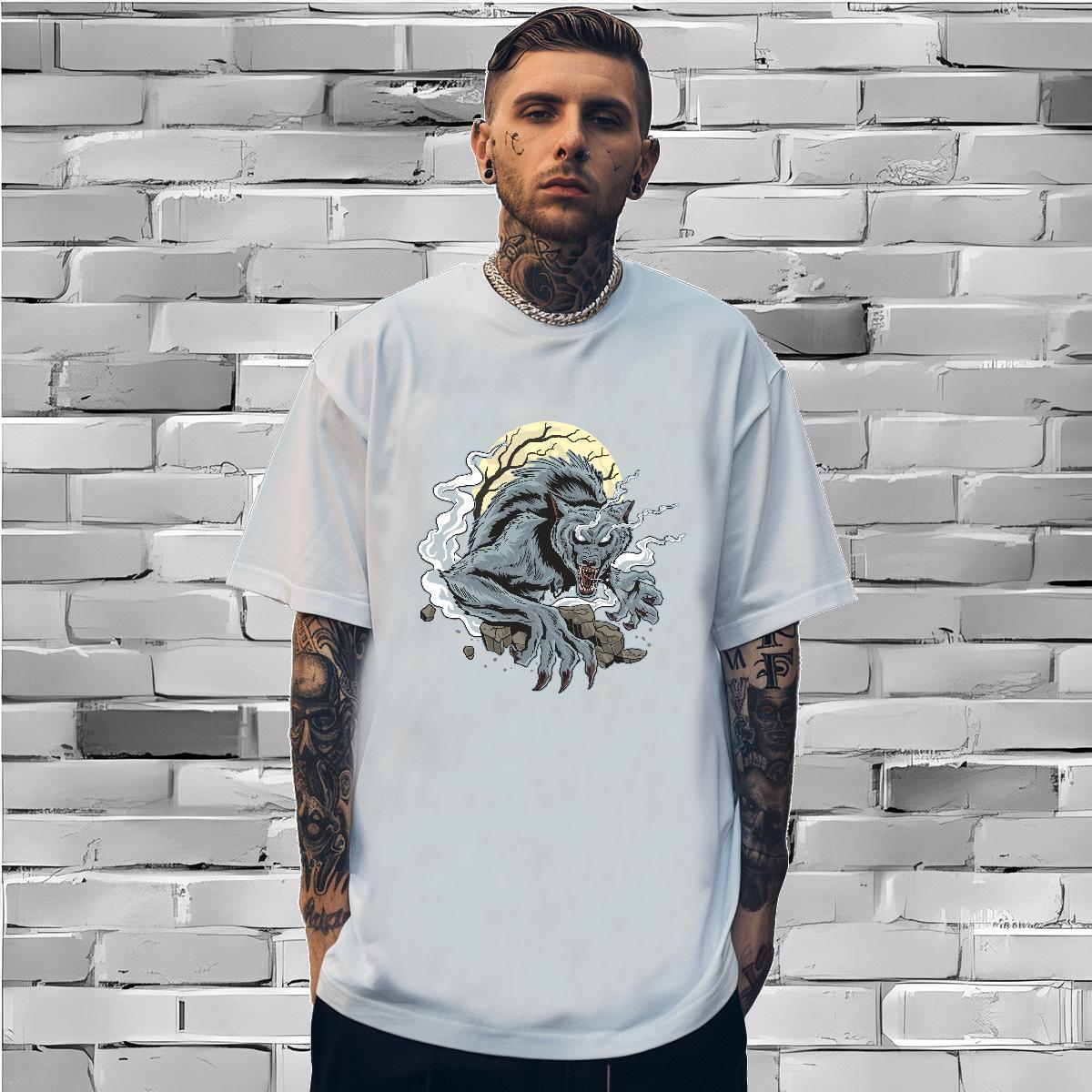 Classic T Shirts Men wolf Breathable Short Sleeve Casual Beach Skull 230g 100% Cotton Tshirt for Man Woman Fashion Designer Clothings
