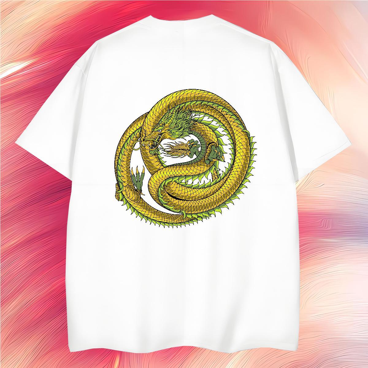 Men T Shirts 230g Pure Cotton dragon Sport O Neck Short Sleeves Custom Print Plus Size Tshirt for Man Woman Brand Loose Fit Tops Tees