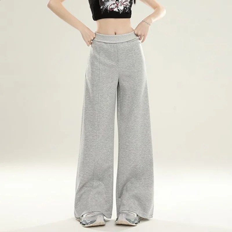 Deeptown Baggy Y2k Grey Sweatpants Woman Casual Vintage Korean Fashion Wide Leg Pants Sports High Waist Basic Loose Trousers 240820