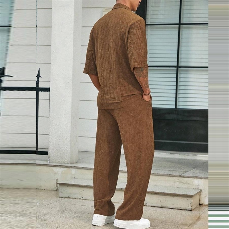2024 Spring Summer Casual Cotton Shirts And Pants Suits Men Vintage Half Sleeve Irregular Cardigan Two Piece Sets Mens Outfits 240819