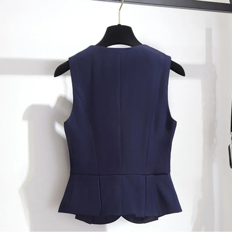 Wxw0733 black blue short sleeved jacket for women Vneck ultrathin office elegant splicing joint sleeveless vest womens double chest 240819