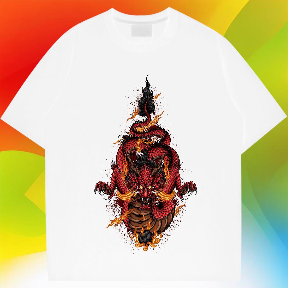 Comfortable Men Tops Tees High Street Hip Hop 100% Cotton 230g Graphic Pure Cotton dragon head Men T Shirts New Designer Polos