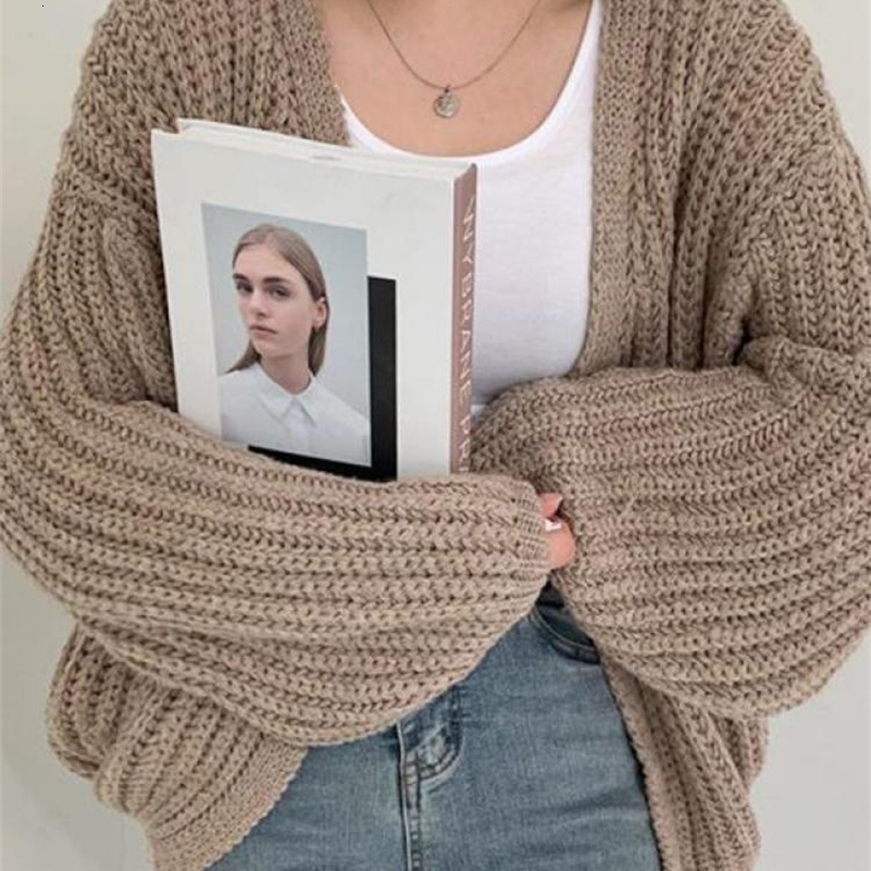 Harajuku Lantern Sleeve Women Cardigan Sweater Casual Korean Fall Streetwear Tops Coat Chic Lazy Wind Y2k Sweater 240819