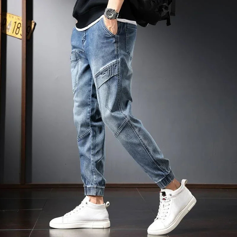 Trousers Harem Spliced Male Cowboy Pants Jeans for Men Cargo Harajuku Baggy Stacked Buggy Summer Original Denim Korean Style Xs 240819