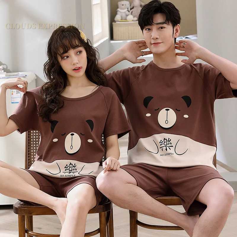 Summer new knitted cotton couple cartoon mens pajamas red pajamas set casual mens pajamas 3XL pajamasW240719