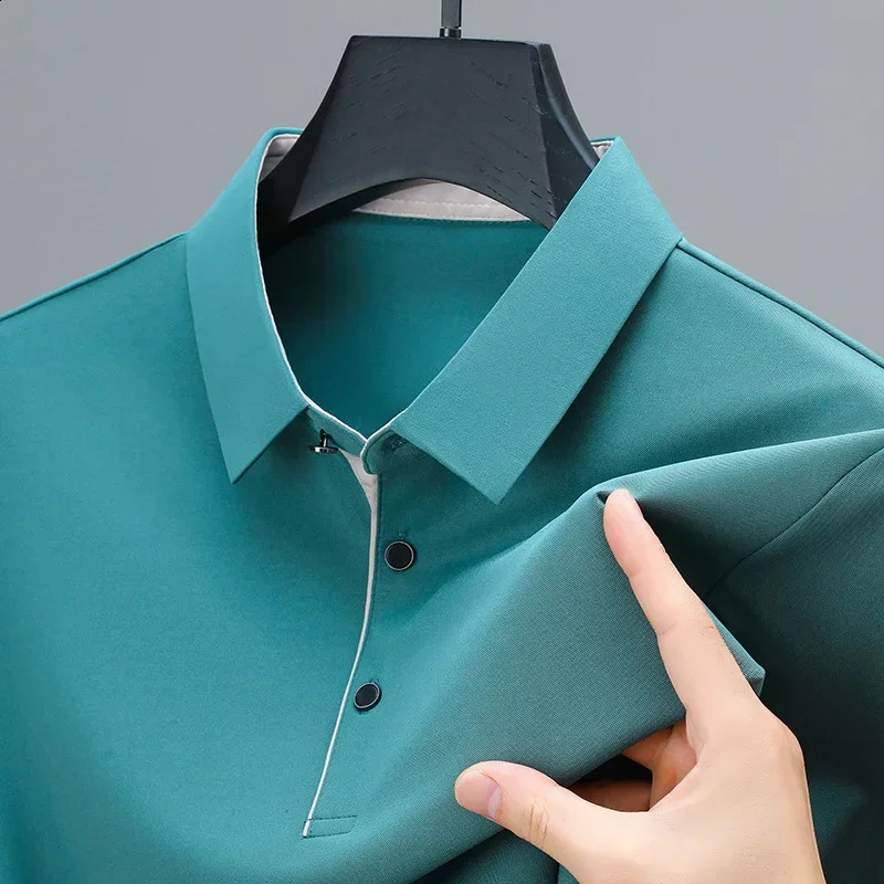 Men brown short-sleeved polo shirt middle-aged lapel T-shirt solid color business casual half sleeve dad fashion polo shirt 240820