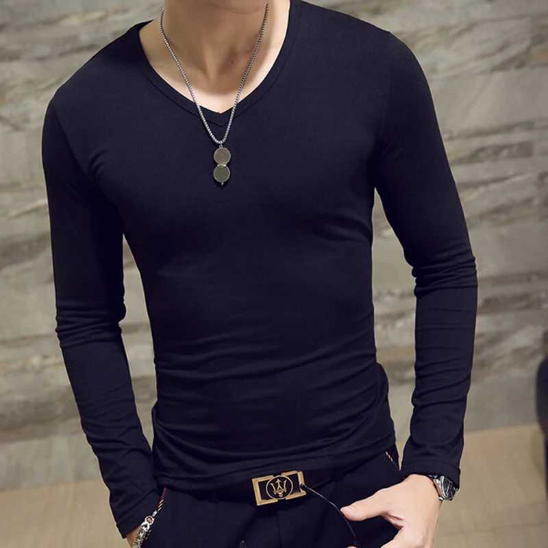 2023 Elastic Mens T-Shirt O-Neck Round Neck Long Sleeve Men T-Shirt For Male Lycra T-Shirts Man ClothingXJ240819