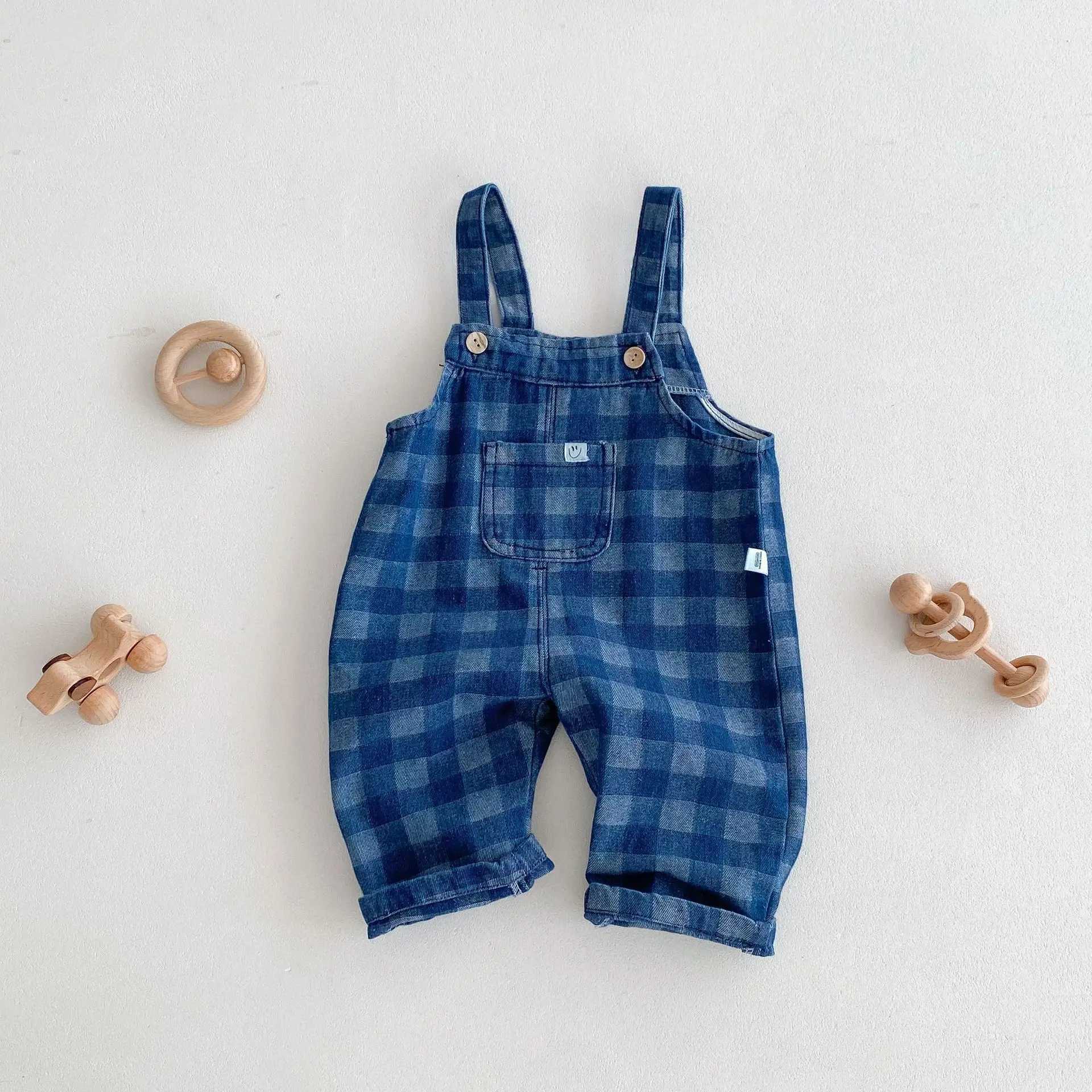 Strappy Pants Spring Autumn New Plaid Pocket High Quality Toddler Boys Suspended Pants Versatile Little Boys Over W240806