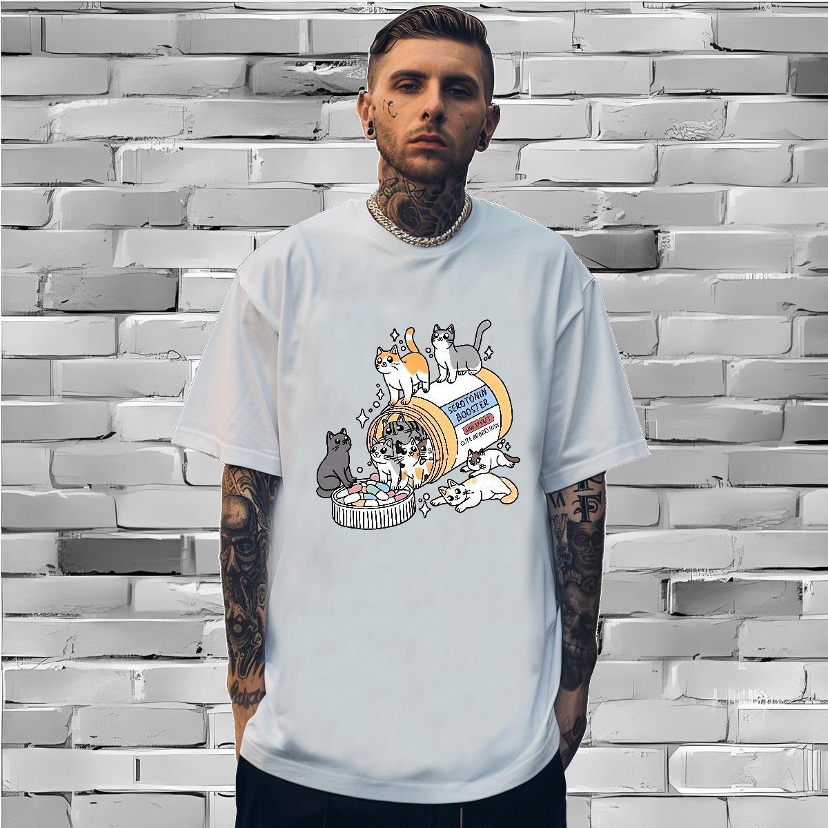High Quality T-Shirts for Men cats Short Sleeve Soft Home Outdoor Anime 230g 100% Cotton Couples T Shirts Fashion Casual Tees