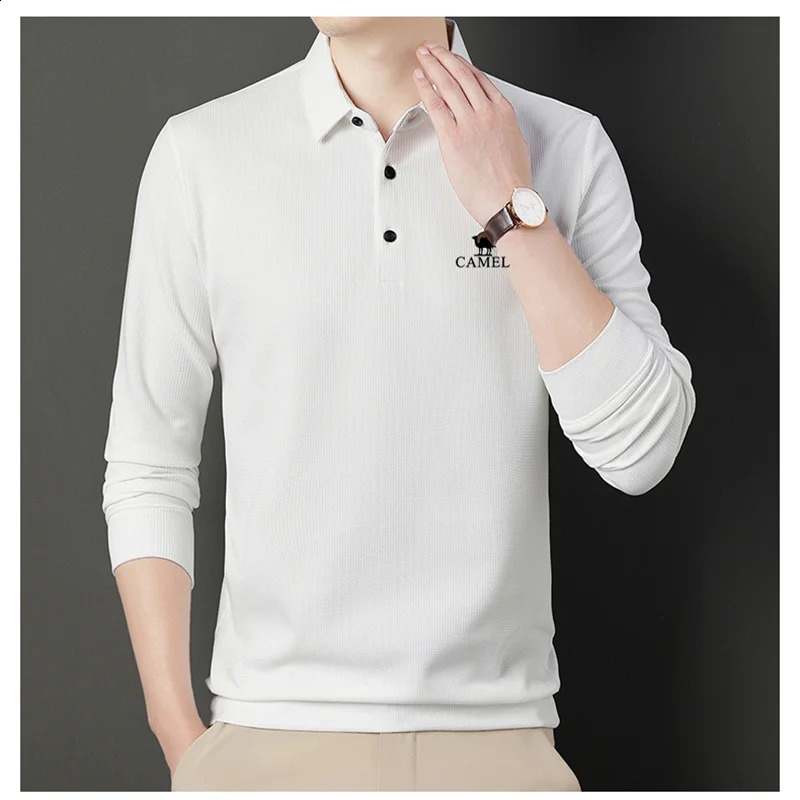 Mens Fashion Solid Long Sleeved Polo Shirt Autumn Breathable Comfortable Top Korean Version Mens lapel T-shirt Male Clothing 240820