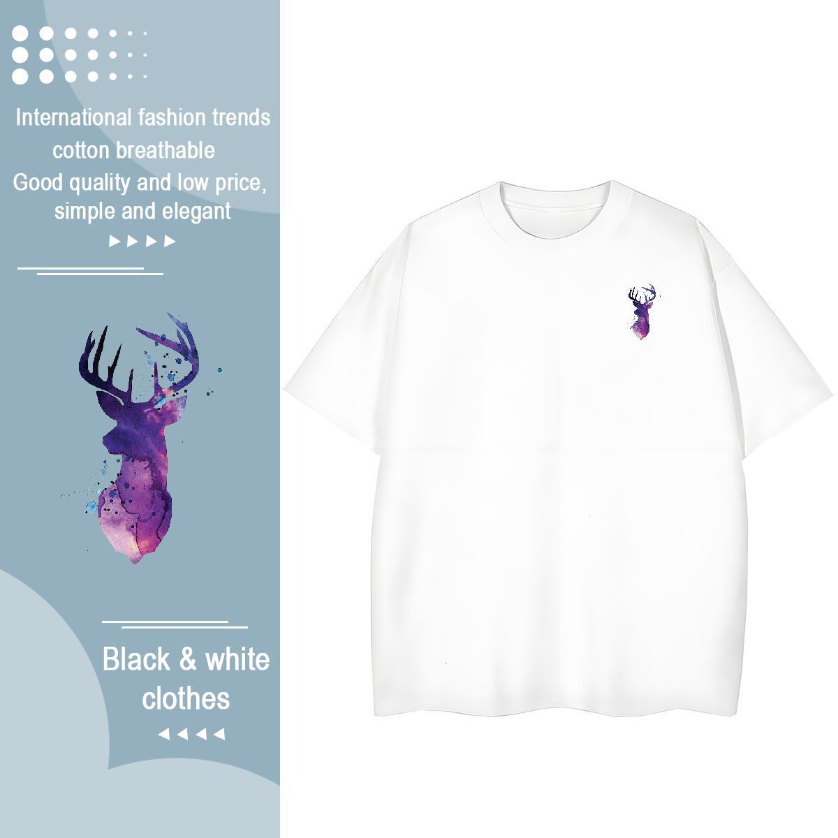 Designer Men Tops Tees Deer Casual Beach 230g Cotton Wear Breathable Short Sleeve Free Shipping T shirt Anime Print