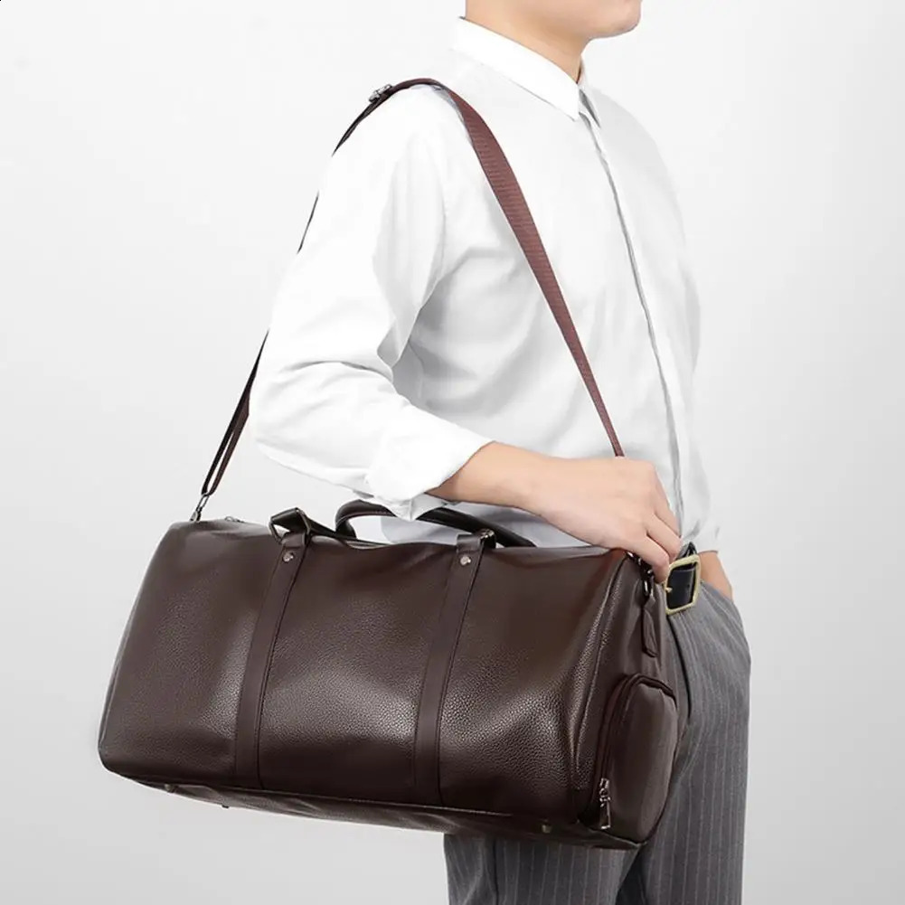 Women Men Shoulder Bag Faux Leather Large Capacity Cross-body Bag Handbag With Dry Wet Separation Business Trip Tavel Luggage 240819