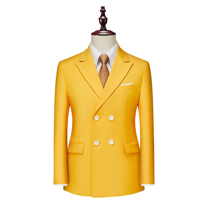 Mens Business High Quality Wedding Dress Casual Double Chest Yellow Set 240819