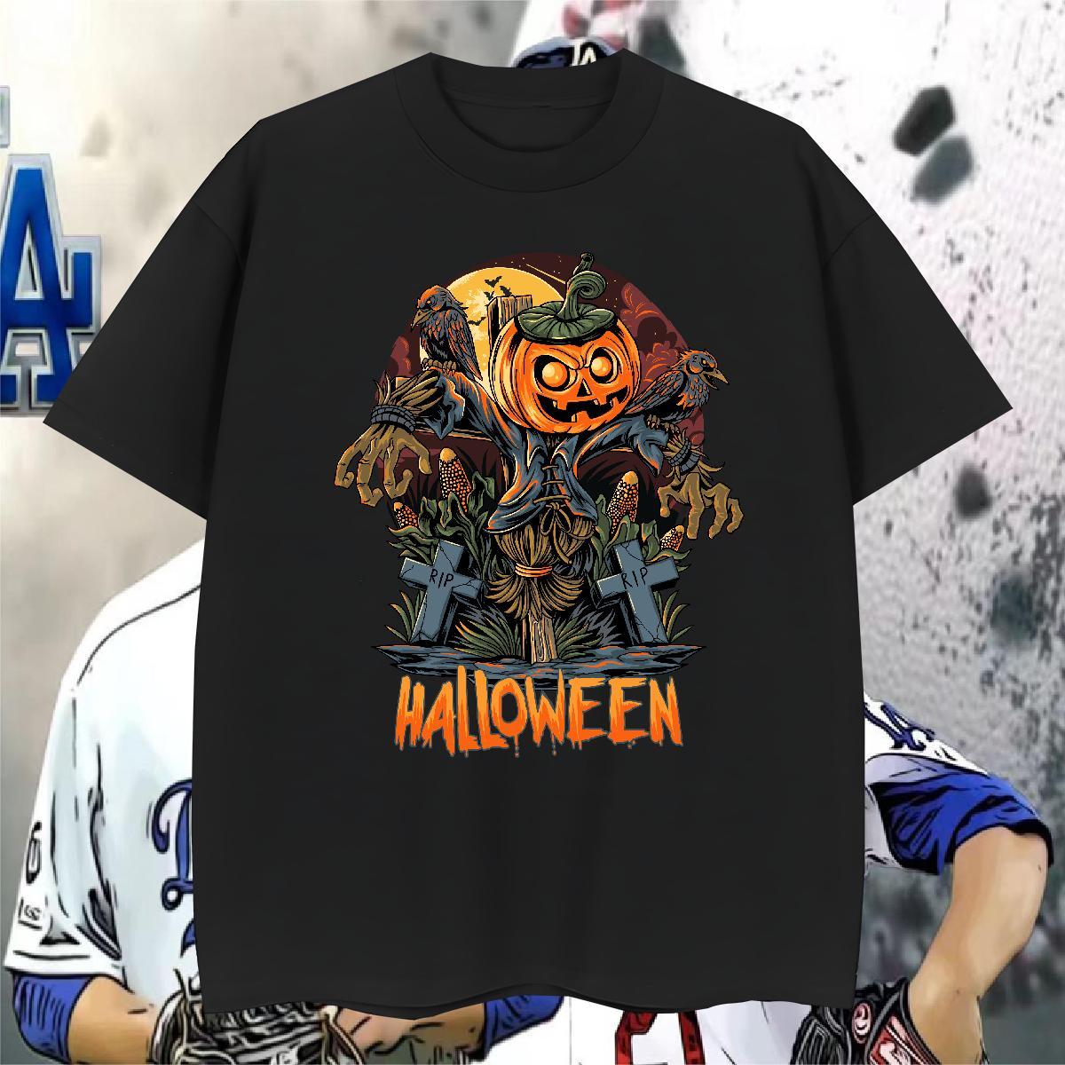 Fashion Casual Men Tees halloween Spring Summer 100% Cotton 230g Clothings Breathable Short Sleeve Brand Mens T Shirts Oversized 3XL 4XL