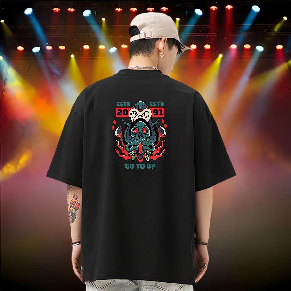 Wholesale Men Clothes T-Shirt octopus Sports Casual 100% Cotton 230g Tops Tees Pure Cotton Comfortable Mens T Shirts Asian Size