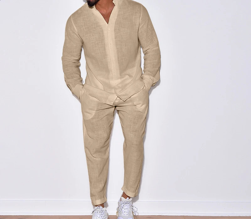 Autumn and Winter White Shirts Pants for Mens Suit Fashion Versatile Casual Sports Blouse Cargo Trousers Set Clothes 240819