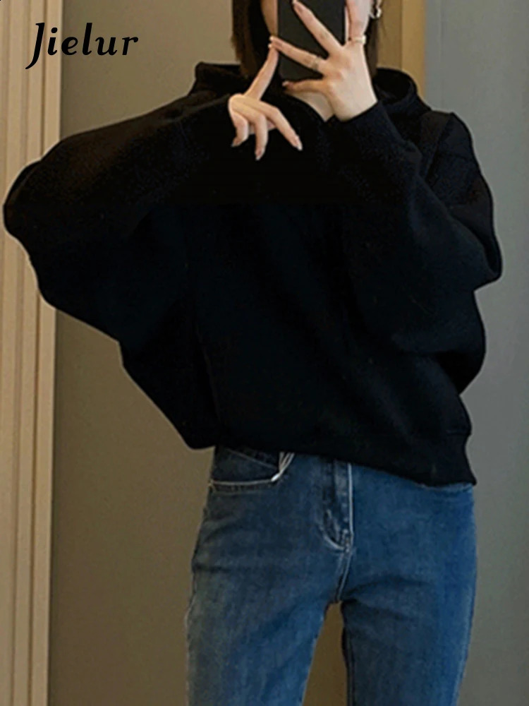 Jielur Fashion Simple Solid Color Womens Sweatshirt Slim Loose Vintage American Casual O-neck Female Hoodies Green White 240819