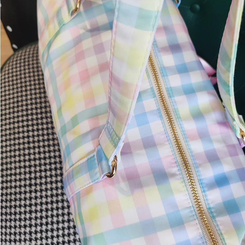 Nylon Waterproof Duffle Bags Travel Handbag Rainbow Gingham Travel Bags Custom Woman Large Fitness Yoga HandbagBags 240819