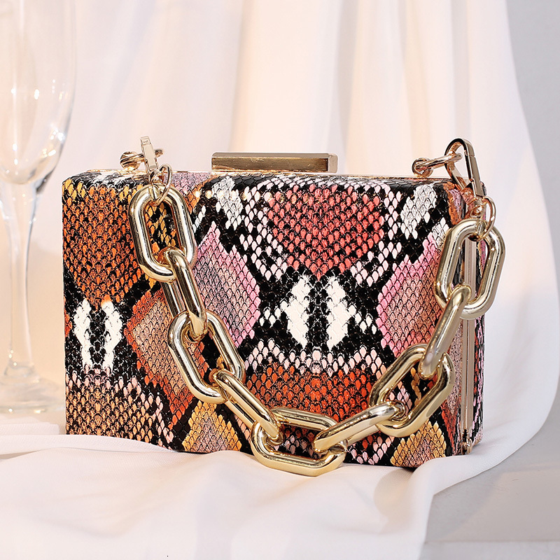 2024 new snake patterned PU leather shoulder women's internet famous acrylic chain box, small square bag, crossbody bag
