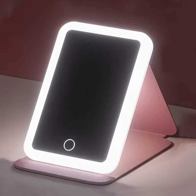 Travel Makeup Mirror Portable LED Lighted Touch Screen Vanity Lighted Mirror USB Rechargeable Tabletop Folding Cosmetic Mirror Y240819