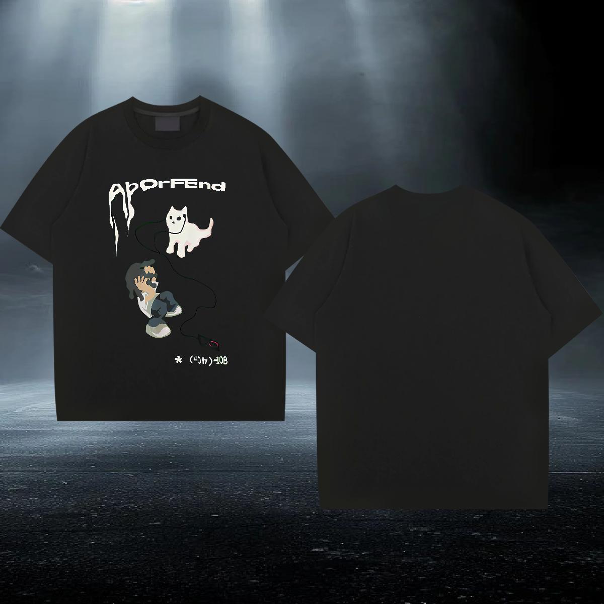 Wholesale Tshirts cat Daily Outfit 230g 100% Cotton Tops Shirt Pure Cotton Brand T Shirt For Man Black White