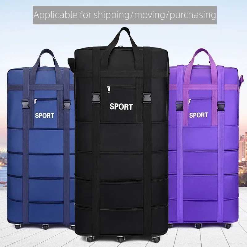 Plus Airline Checked Bag Oxford Large Capacity Travel Universal Wheel Foldable Luggage Moving Storage Bag Rolling Packing Cubes CL240820