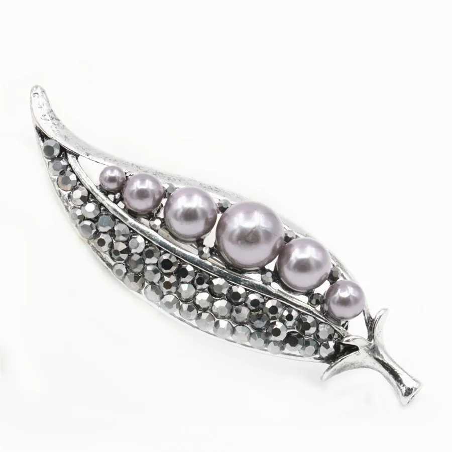 Black rhinestone brooch pearl flower rose leaf moon brooch elegant alloy brooch wedding glass bead crystal W240815