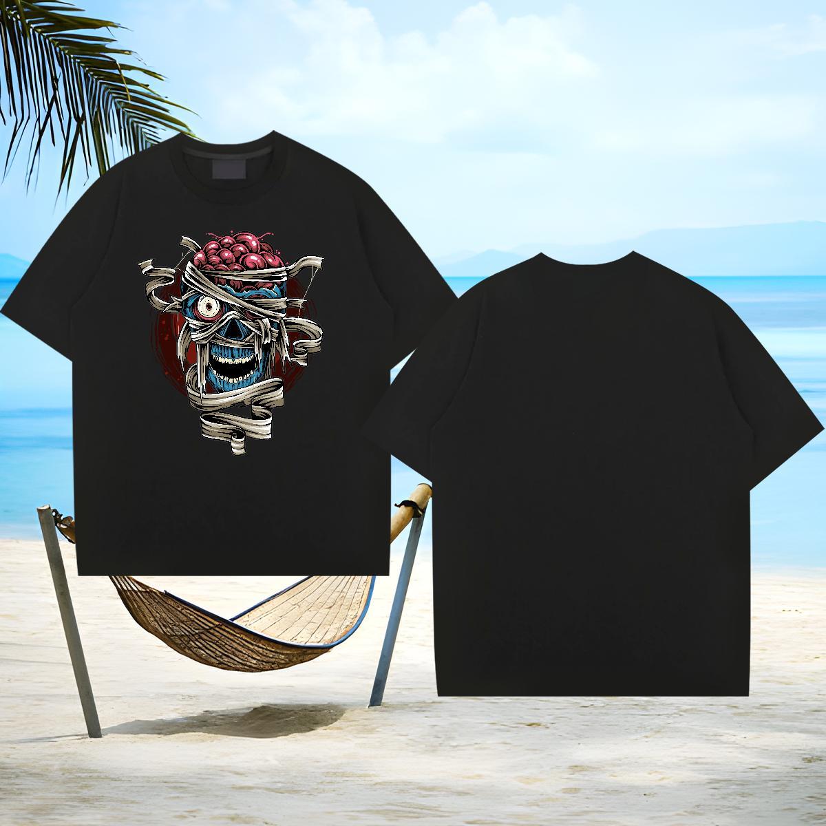 Unisex T-Shirts for Men skull Breathable Short Sleeve Daily Wear Plus Size Custom 100% Cotton 230g Men Tops Tees Fashion Designer Tees Shirts