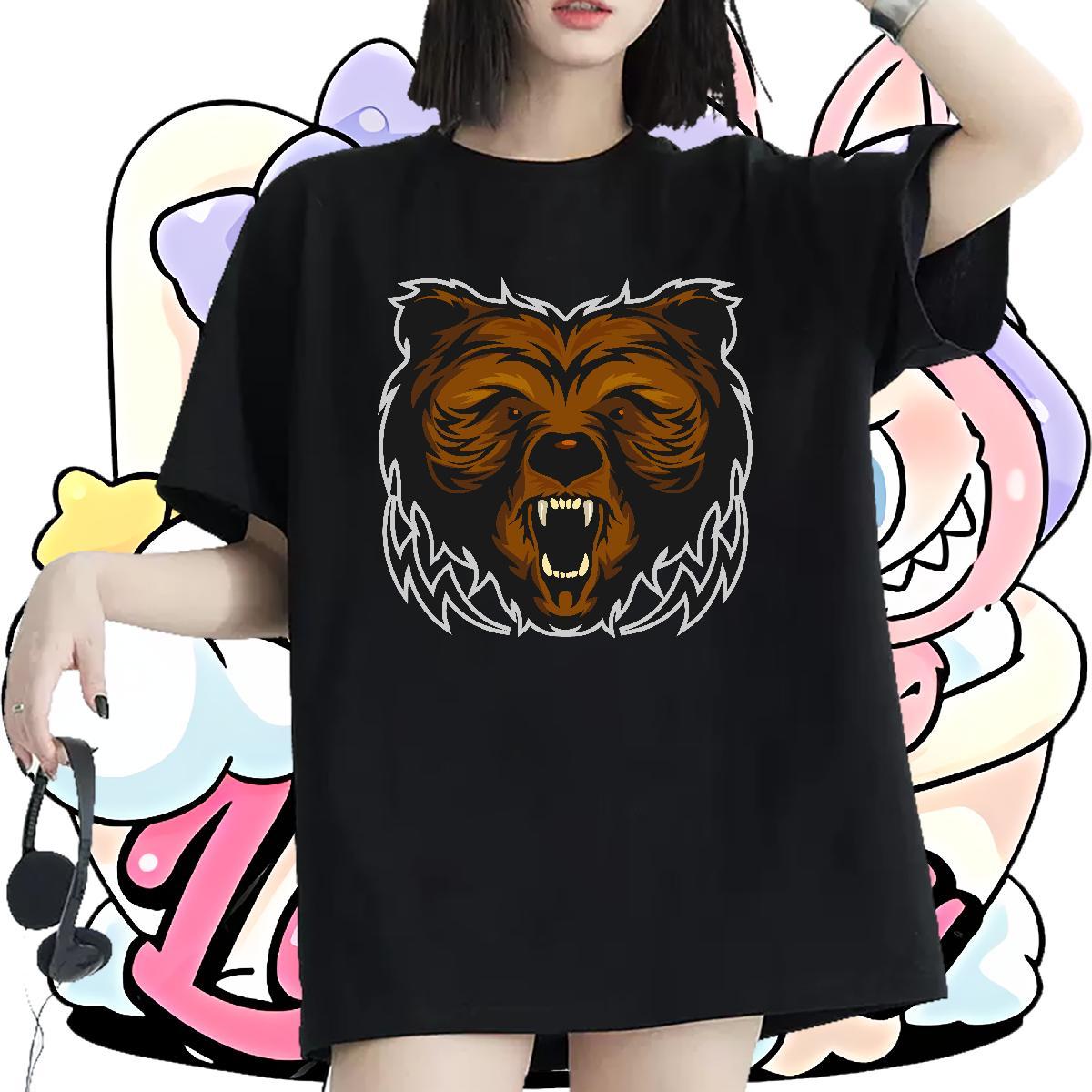 Custom Women Tees Summer Casual Breathable Short Sleeve Top Shirts Brand 100% Cotton 230g bear Anime Oversized Womens T Shirts