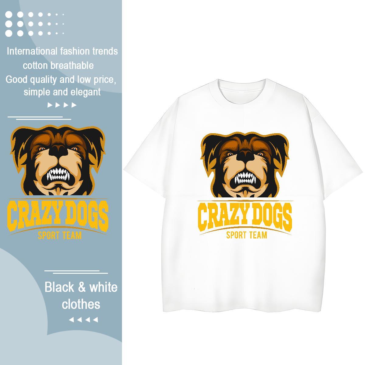 Soft T-Shirts crazy dog Short Sleeve Soft Street Skull 230g 100% Cotton Men Tshirts Custom Top Tees