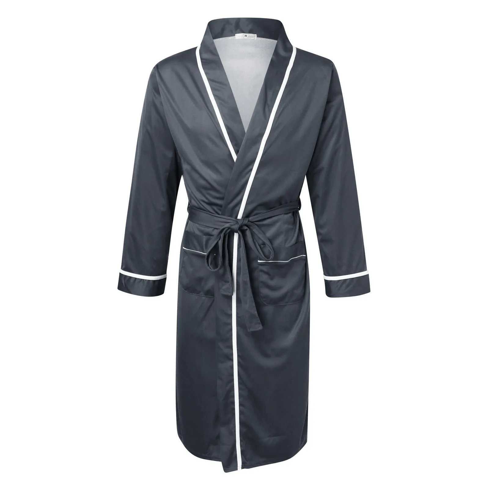 Cotton bathroom mens spring and summer solid color pajamas home clothing long sleeved medium long sleeved mens yukataW240719