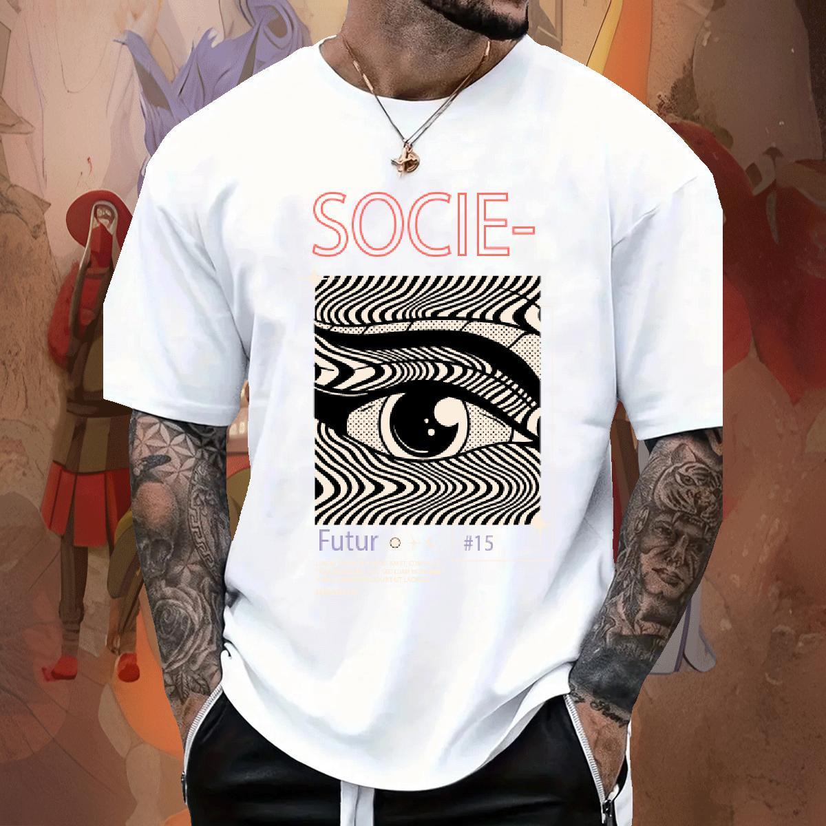 Comfortable eyes T Shirts Men High Street Hip Hop Mens Tshirts 230g Pure Cotton Free Shipping Breathable Short Sleeve Black Oversized Clothes