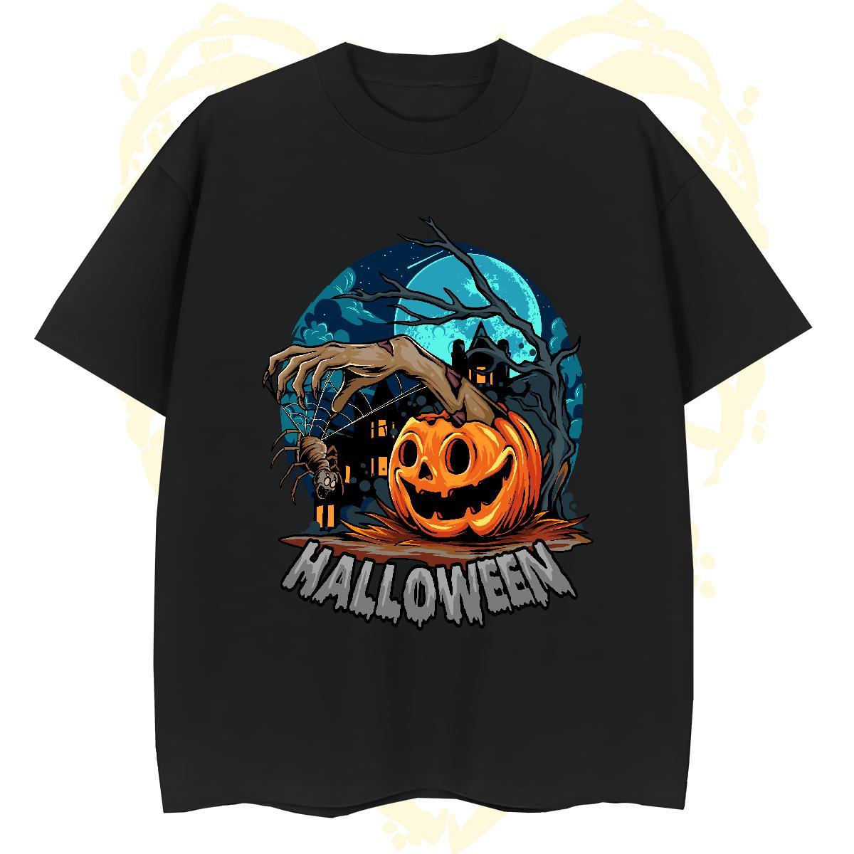 Classic T Shirts Men halloween Breathable Crew Neck Street Casual Cartoon Printing L-4XL 100% Cotton 230g Tshirts Fashion New Tops Shirt