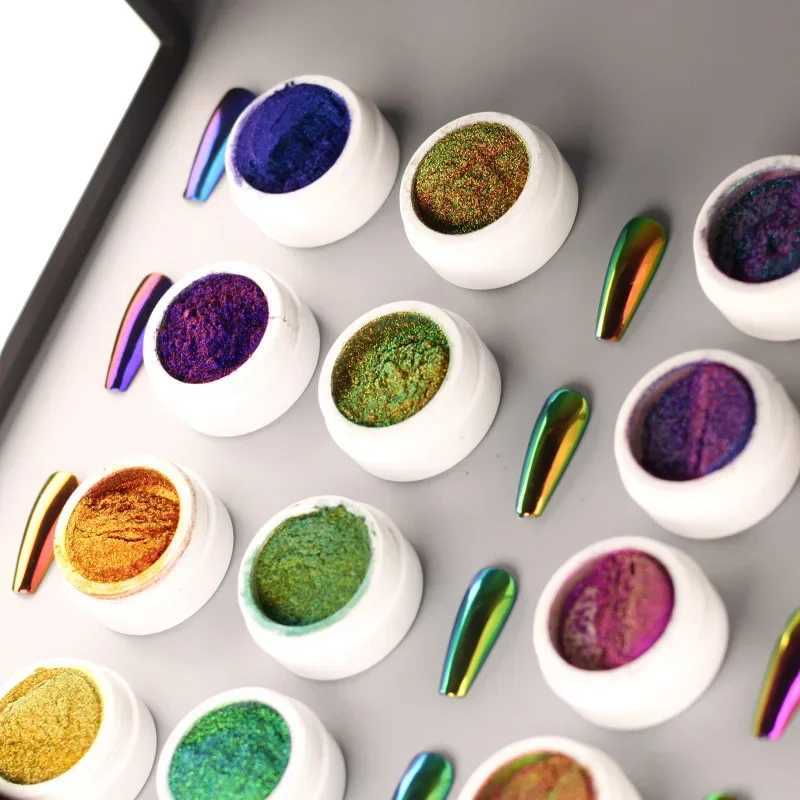 13 Colors Glitter Magic Mirror Nail Powder Chameleon Polarizing Nail Glitter High-Light Nail Art Pigments DIY Manicure DustXJ240815