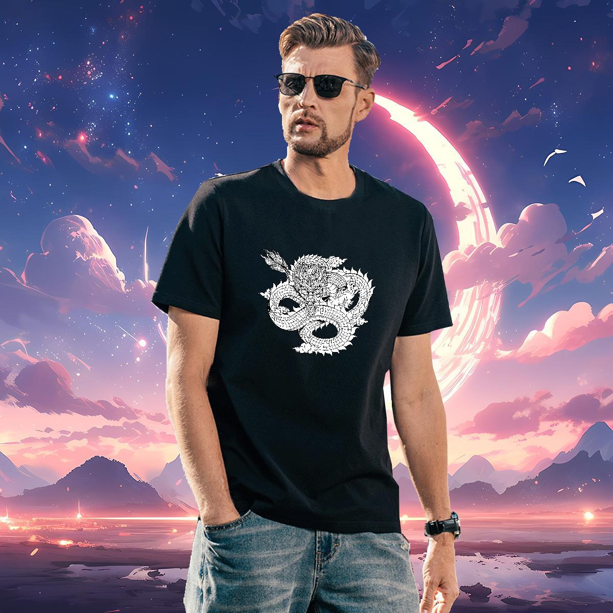 Man T Shirts 100% Cotton 230g dragon Hip Hop Street O-Neck Short Sleeve DIY Mens Tshirts Custom Comfortable Tee Shirt