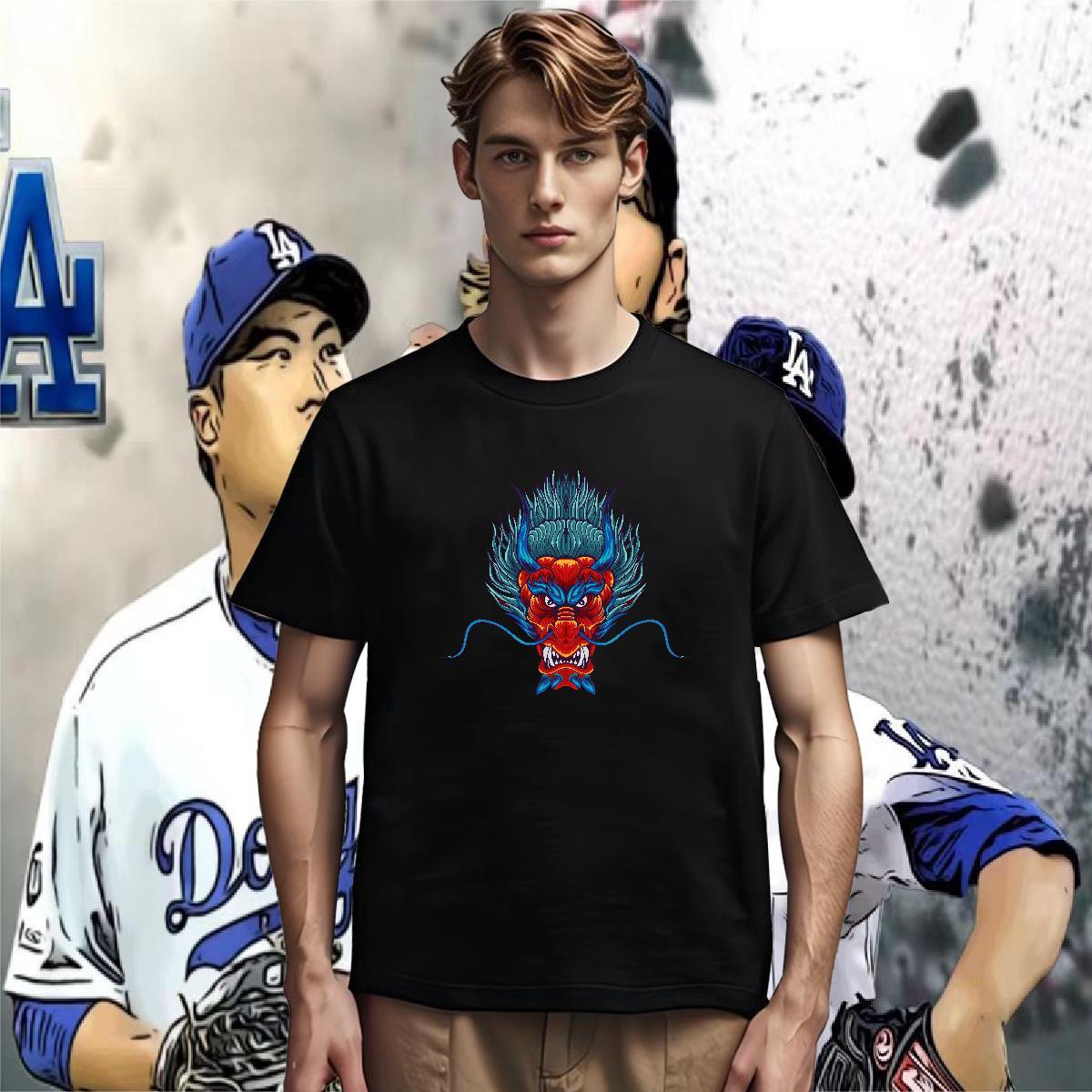Mens T Shirts 230g Cotton dragon Street Wear Crew Neck Breathable Cartoon Print Mens Tshirts Stylist Designer Tees