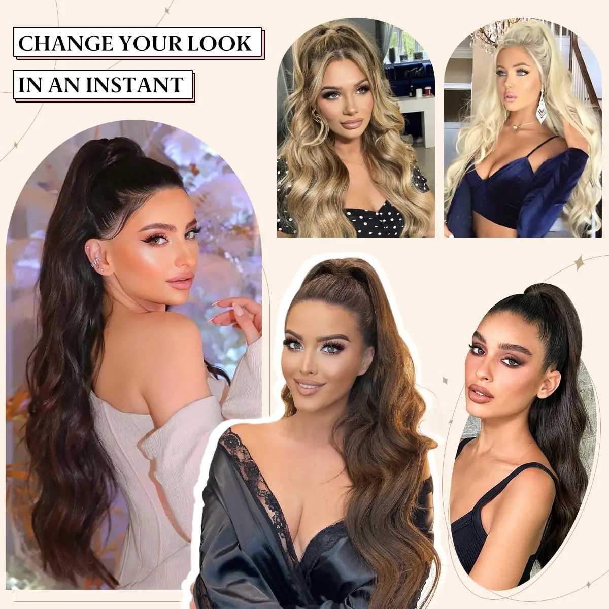 Brown flexible synthetic ponytail wraps around hair extends long waves fake tail braid for womens parties daily tail braid wig heat-resistant W240817