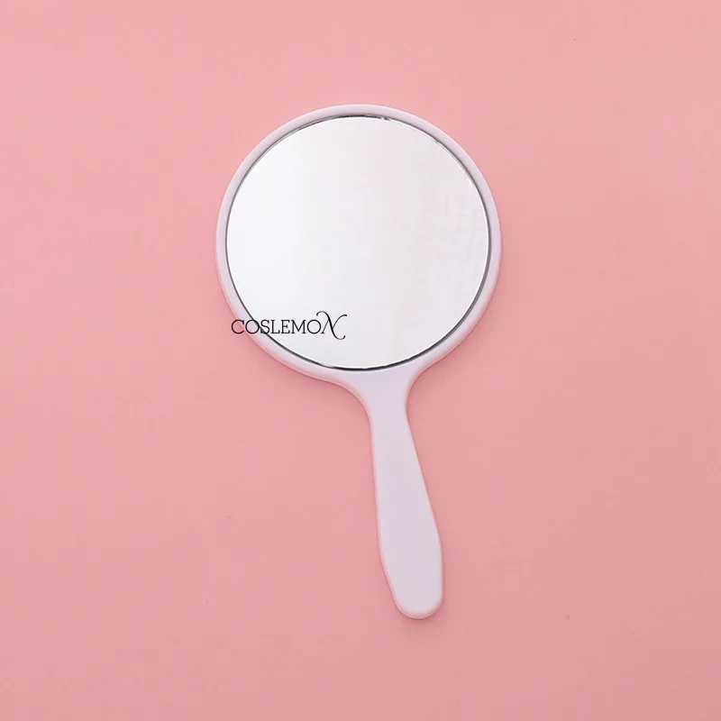 Mirror Cute with Handle Makeup DIY Small Round SPA Salon Compact Mirrors Cosmetic Simple Cute Pink White Makeup Mirror Y240819