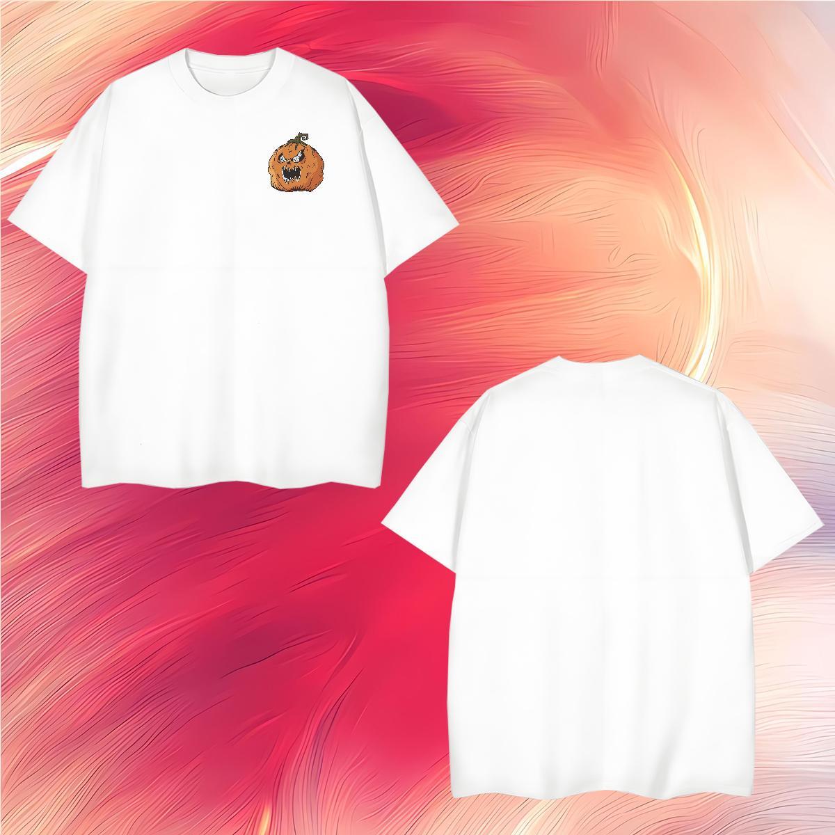Classic Tshirts pumpkin Casual 230g Cotton Tees O-Neck Short Sleeve Soft T-Shirts for Men Cartoon Print