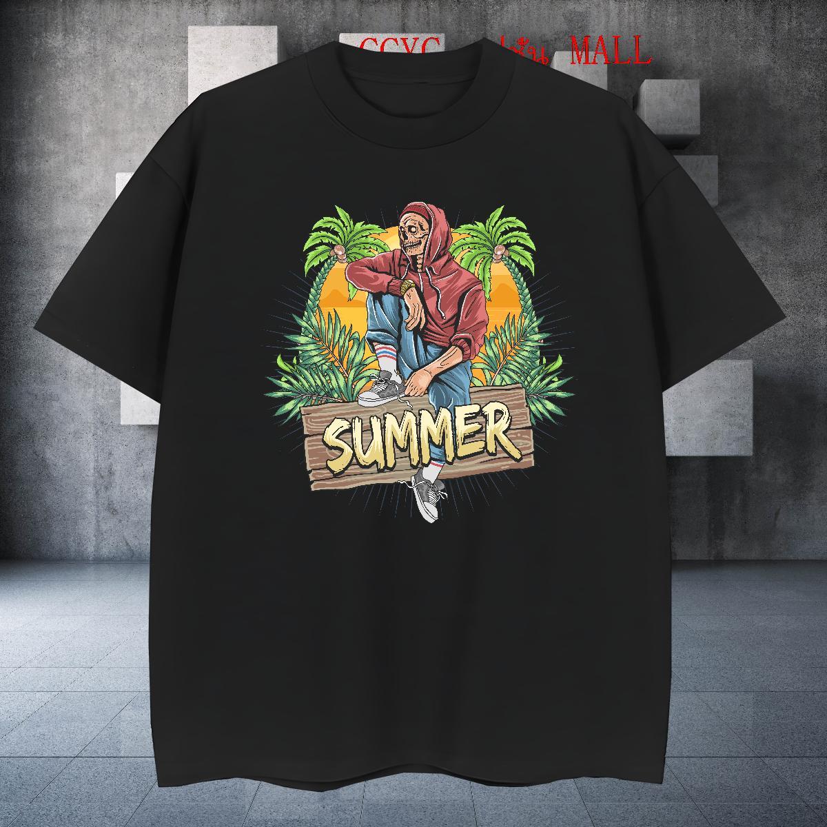 High Quality T-Shirts summer Short Sleeve Soft Daily Wear Cartoon Printing L-4XL 230g 100% Cotton Men Tops Tees 2024 Top Tees