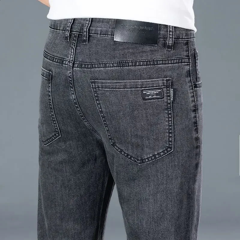 Straight Trousers Jeans for Men Stretch with Pockets Elastic Man Cowboy Pants Fashion Trend Grunge Y2k Original Aesthetic 240819