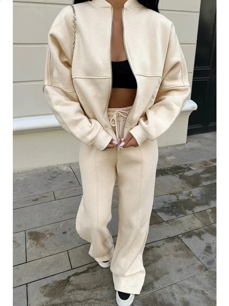 TARUXY Lace Up Pant Sets Women Loose V Neck Casual Cardigan Woman Autumn Winter Sports Pants 2 Piece Sets Womens Outfits 240819