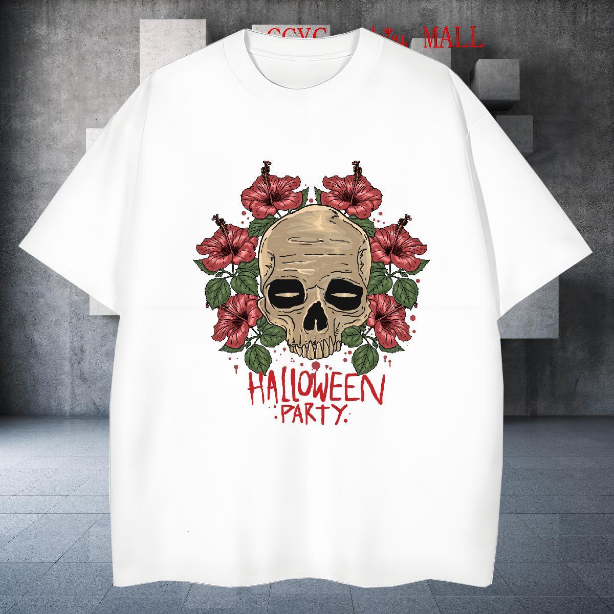 Loose Men T Shirts flower O-Neck Short Sleeve Street Casual Custom Print Plus Size 230g Pure Cotton Men Tshirts Factory Direct Tees