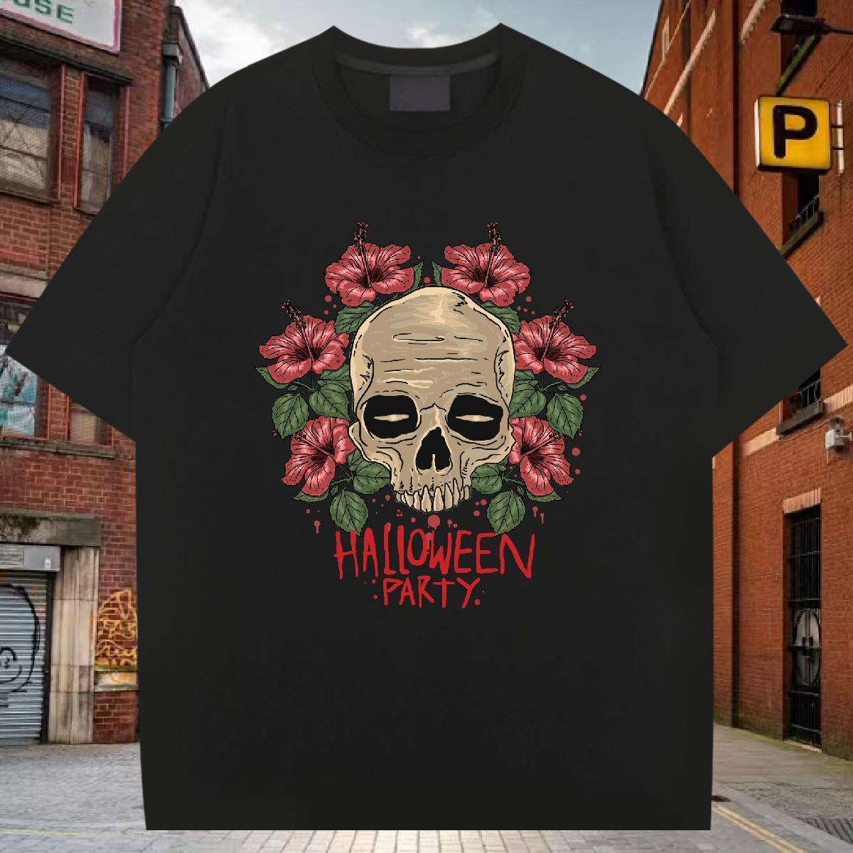 High Quality T-Shirts skull Breathable Short Sleeve Daily Wear Graphic 230g 100% Cotton Men Tops Tees 2024 Designer Tshirts