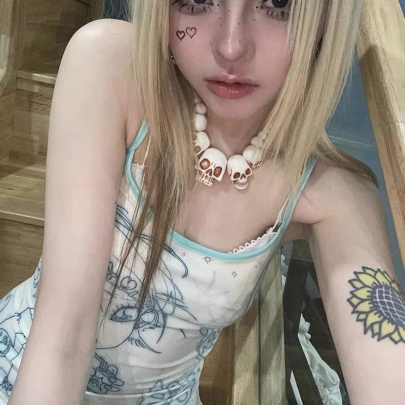 Karrram Y2k Aesthetics Cami Top Fairycore Anime Print Camisole 2000s Kawaii Crop Top Japanese Harajuku Tank Tops Grunge E-girls 240819