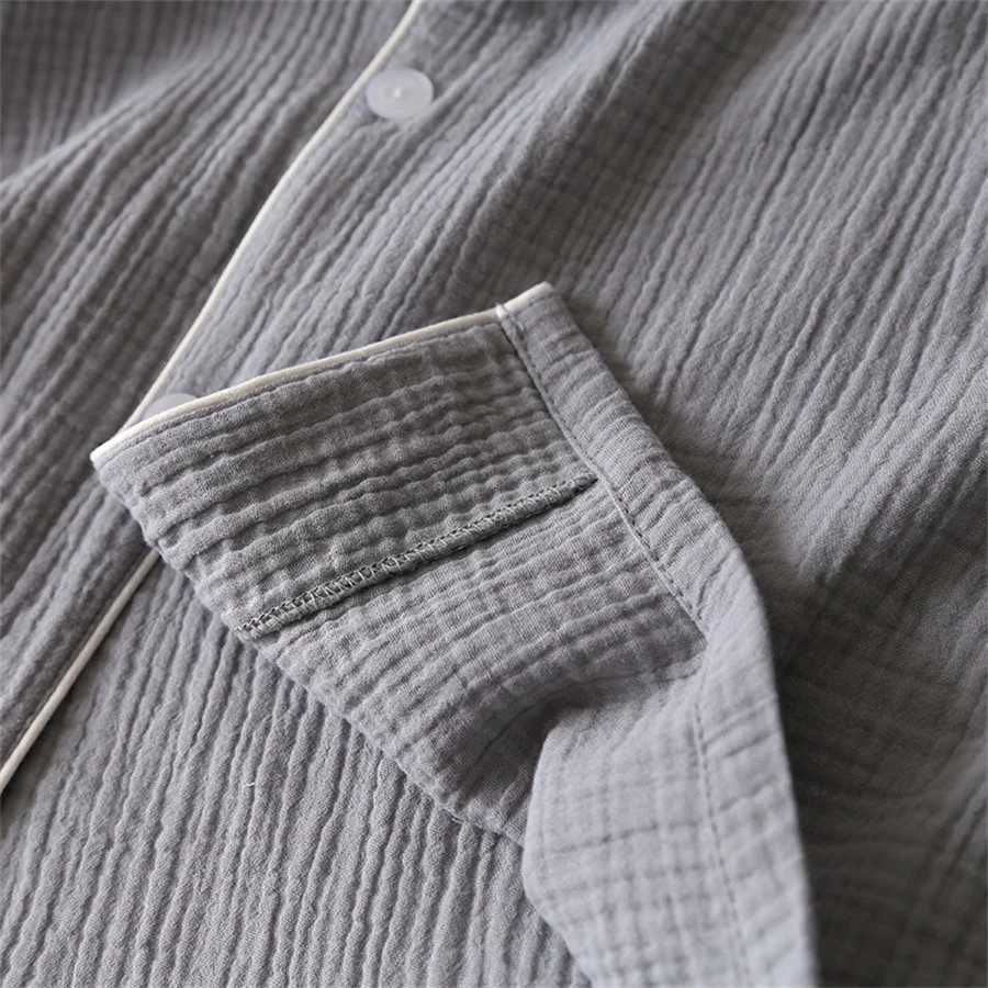 2024 New Summer Mens Pajama Set Cotton Crepe Gauze Solid Color Simple Short Sleeve Shirt Pajama Mens Casual WearW240719