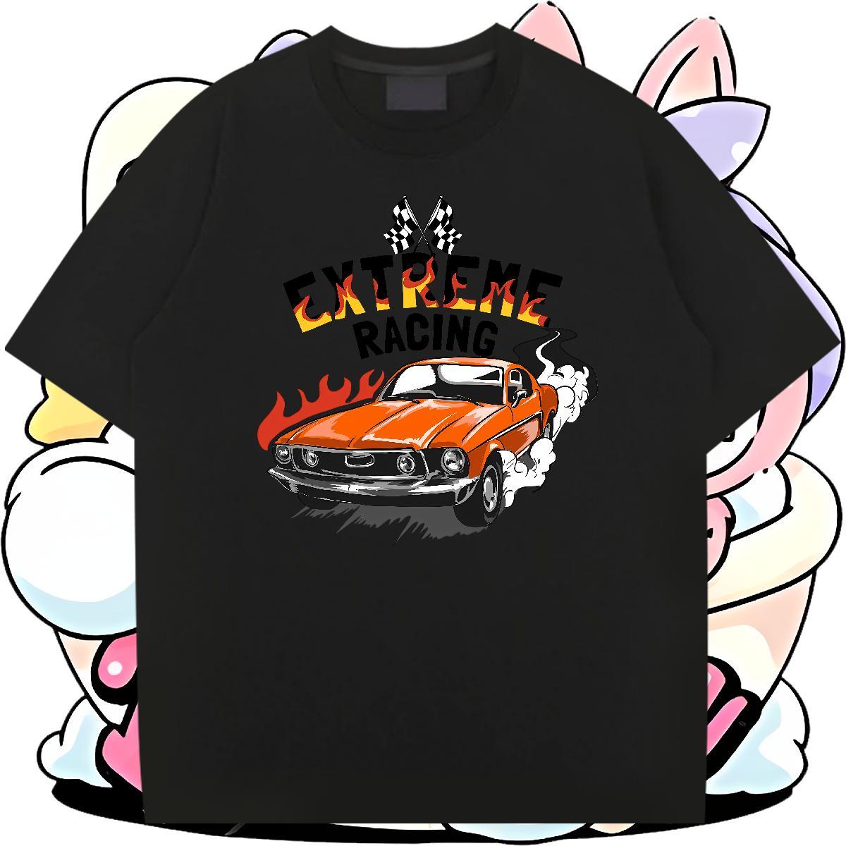 Classic car 230g Cotton Tshirts Sports Casual O Neck Short Sleeves T-Shirts for Men Classic Casual Graphic Clothes